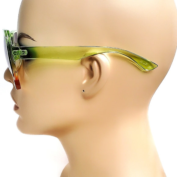Square Large Green Orange Colorful Frames Sunglasses Unisex Trendy Cool Summer - Picture 3 of 5